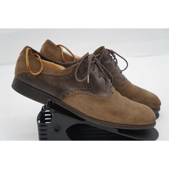 JOHN VARVATOS Men\'s Buck Saddle Oxford Shoes Size 10.5M Suede Leather Tan Brown
